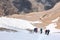 Trekking in Himalaya Hikers Walking Up on Glacier