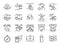 Trekking line icon set. Included the icons as view, nature, camping, mountain, forest, backpacking, travel, sunset and more.