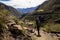 Trekking with llamas on the route from Lares in the Andes