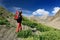 Trekking in the mountains Karakorum near the Indian Ladakh town