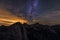 Trekking in the mountains under the starry night