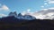 Trekking in patagonia next to the Cerro Paine Grande mountain. View of Mount Cerro Payne Grande and Torres del Paine