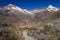 Trekking path, mountain pass in Huascaran, Cordillera Blanca, Ancash, Peru