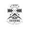 Trekking premium quality logo design, vintage black and white mountain exploration outdoor adventure symbol, vector