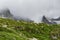 Trekking scene in the italian alps of Val Masino