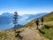 Trekking scene on Lake Como alps
