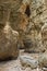 Trekking on a winding path through Imbros gorge near Chora Sfakion, island of Crete