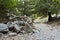 Trekking on a winding path through Imbros gorge near Chora Sfakion, island of Crete