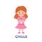 Trembling kid girl in pink dress flat style, vector illustration