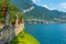 Tremezzo viewed behind flowers, Italy