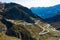 Tremola road on the Gotthard Pass in the Swiss mountains