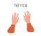 Tremor hands. Parkinson disease. Female arms with nails. Physiological stress symptoms. Vector illustration in flat