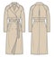 Trench Coat technical fashion Illustration. Classic Trench Coat fashion flat technical drawing template, midi lengt-
