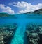 Trench in the reef underwater ocean seascape over under water surface