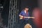 Trencin, Slovakia - July 9, 2011: Lu Edmonds playing guitar live with Public Image limited PIL, ex Sex Pistols at Pohoda Festi