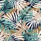 Trend abstract seamless pattern with colorful tropical leaves and plants on beige background. Vector design. Jungle print. Floral