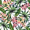 Trend abstract tropical seamless pattern with bright leaves and plants on a light background. Vector design. Jungle print. Floral