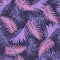 Trend colors summer seamless pattern with tropical pink black plants on a violet background.