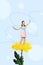 Trend composite artwork image 3d collage photo of young happy silhouette young lady stand on huge yellow daisy spring