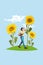 Trend composite artwork image 3d collage photo of young hipster excited man spring flower bouquet hold in hands huge