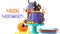 On trend Halloween candyland novelty drip cake on white background with text.