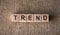 Trend word on wooden blocks on brown background