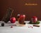 Trending photo of autumn or winter hot tea with spices, berries, apples with the text autumn. Autumn mood