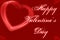 Trendy abstract love background with two red  3d hearts. Beautiful stylish Valentine`s day card with hearts and  text.
