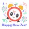 Trendy alarm clock sticker of happy new year party