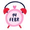 Trendy alarm o\\\'clock with date of 14 of February on clock face, dial.