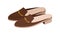 Trendy backless mule shoes or slip-on loafers with metallic buckle and low heel. Fashion women's summer footwear