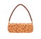 Trendy baguette bag with leopard print. Fashion women clutch with animal pattern and shoulder strap. Small mini glossy