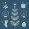 Trendy blue Christmas Holiday flat symbols and icons set