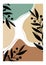 Trendy boho wall poster with pastel colors stains, lines and black silhouette branches with leaves and berries. Green, terracotta