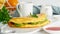 Trendy breakfast with quesadilla and eggs, trending food with omelet, cheese