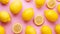 Trendy bright lemon pattern. Pastel pink background. Minimalist summer food concept. Generative AI