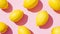 Trendy bright lemon pattern. Pastel pink background. Minimalist summer food concept. Generative AI