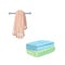 Trendy cartoon style towels icons set. Bath, home, hotel flat symbols.