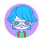 Trendy chibi portrait of cyberpunk boy with blue hair and futuristic glasses