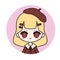 Trendy chibi portrait of elegant cute blonde girl with brown beret