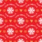 Trendy Christmas seamless pattern. Hand-drawn white, gold snowflakes, red background