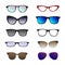 Trendy color eyeglasses sunglasses set on white background