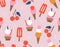 Trendy Colourful Paper cutouts , Hand drawn modern Icecream design Seamless pattern with Texture