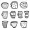 Trendy cups.Hand drawn coffee and tea mugs in doodle style. Side view of mug with simple geometric patterns. Outline