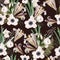 Trendy dark brown vintage Floral pattern with the many kind of flowers.