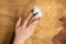 Trendy delicate spring manicure. Female hands with nail design