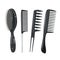 Trendy design haircare icons set. Metal and plastic combs, massage brush professional black hair styling accessories tools.