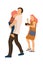 Trendy family walking. Happy mother and father, with baby in her arms, walk together. Vector modern summer outdoor