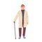 Trendy fashion old grey-haired man flat cartoon character wearing stylish trench, hat and shoes