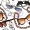 Trendy fashionable raster sunglasses with chains on white background. Fashion seamless wallpaper.